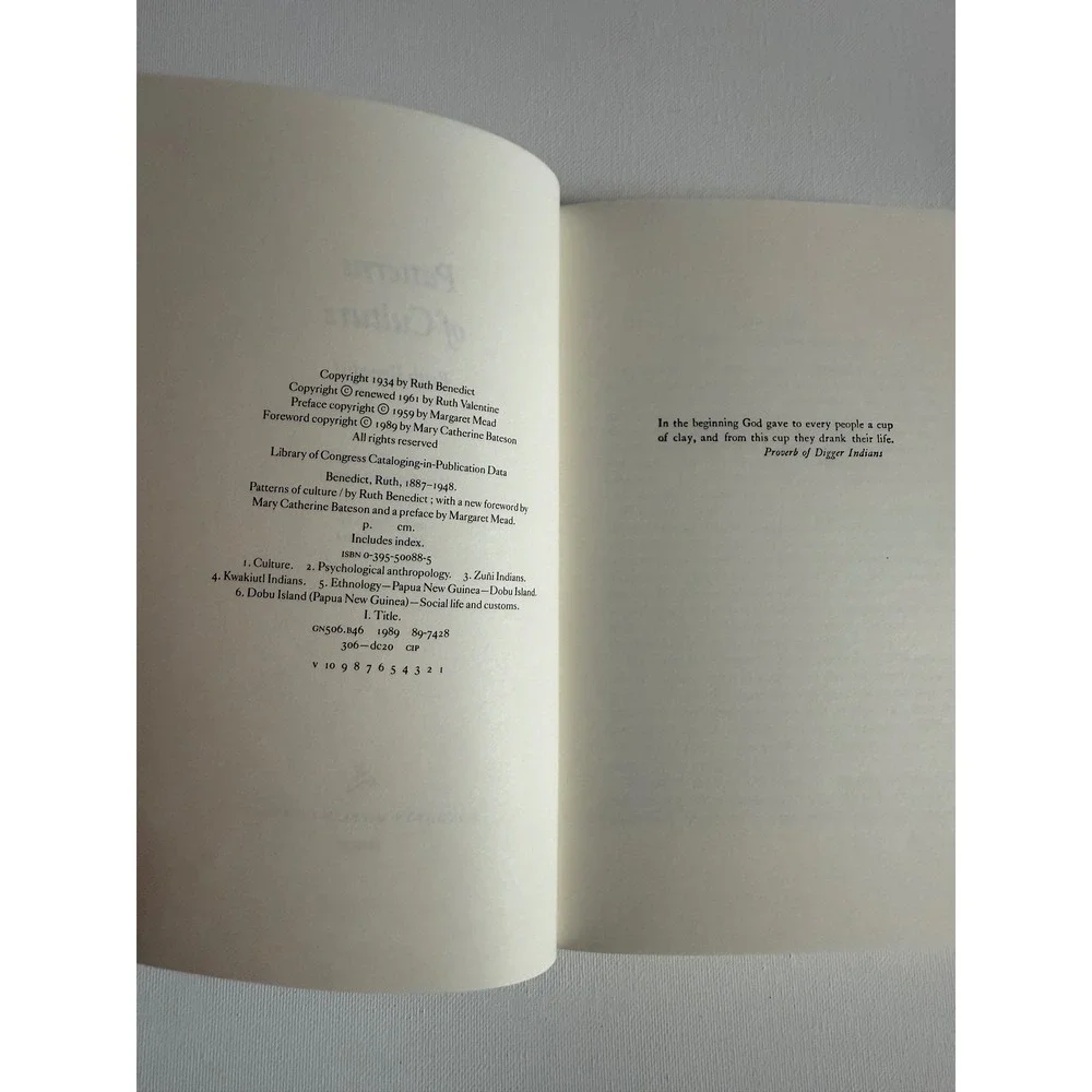 Patterns of Culture Ruth Benedict Anthropology Book Margaret Mead Foreword 1989